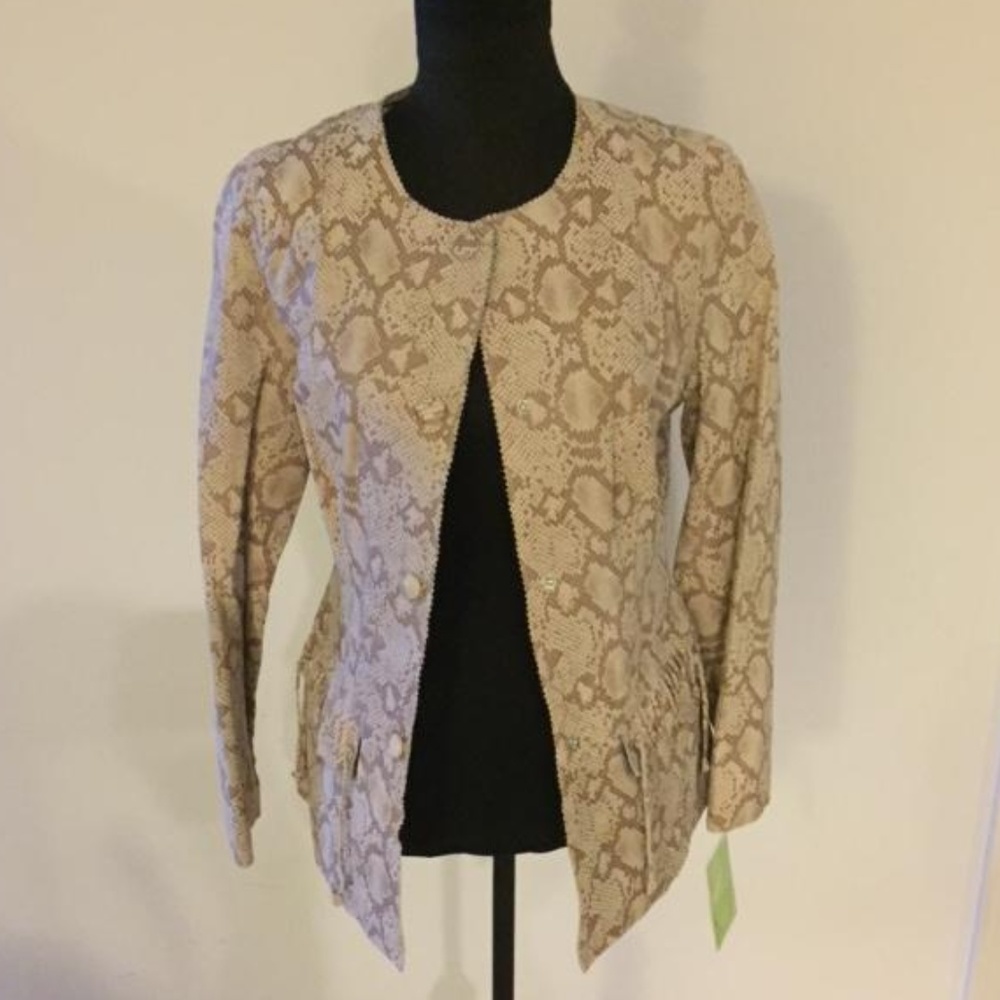 Chi Brown & Beige Leather Snake Embossed Jacket